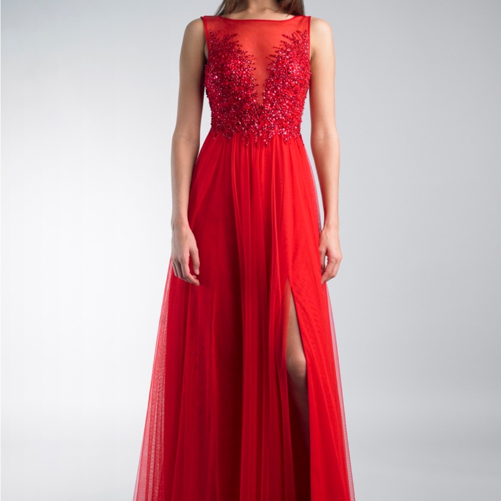 Basix Black Label Sleeveless Sequin Mesh Red Gown - Size 00